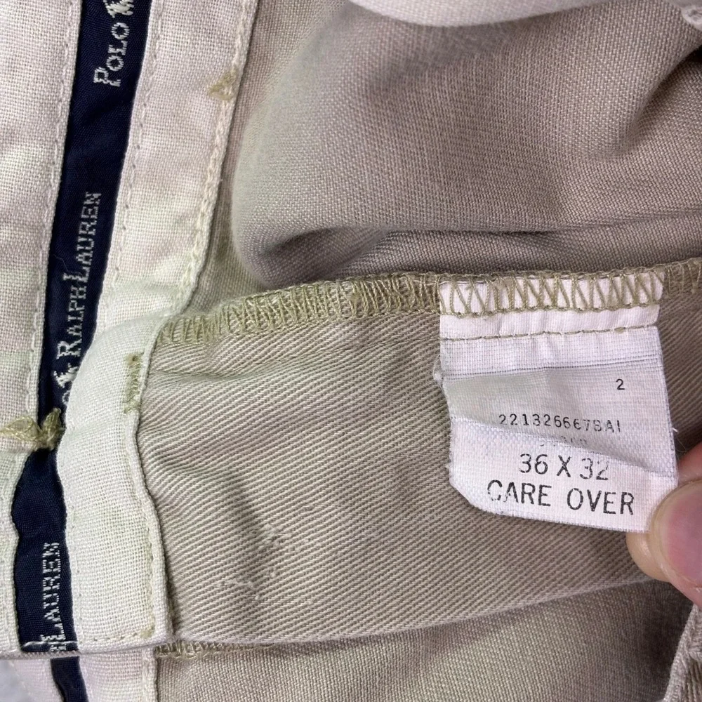 Polo Ralph Lauren Mens Chino Pants 36x32 Khaki Pleated Front Cuffed Cotton Twill